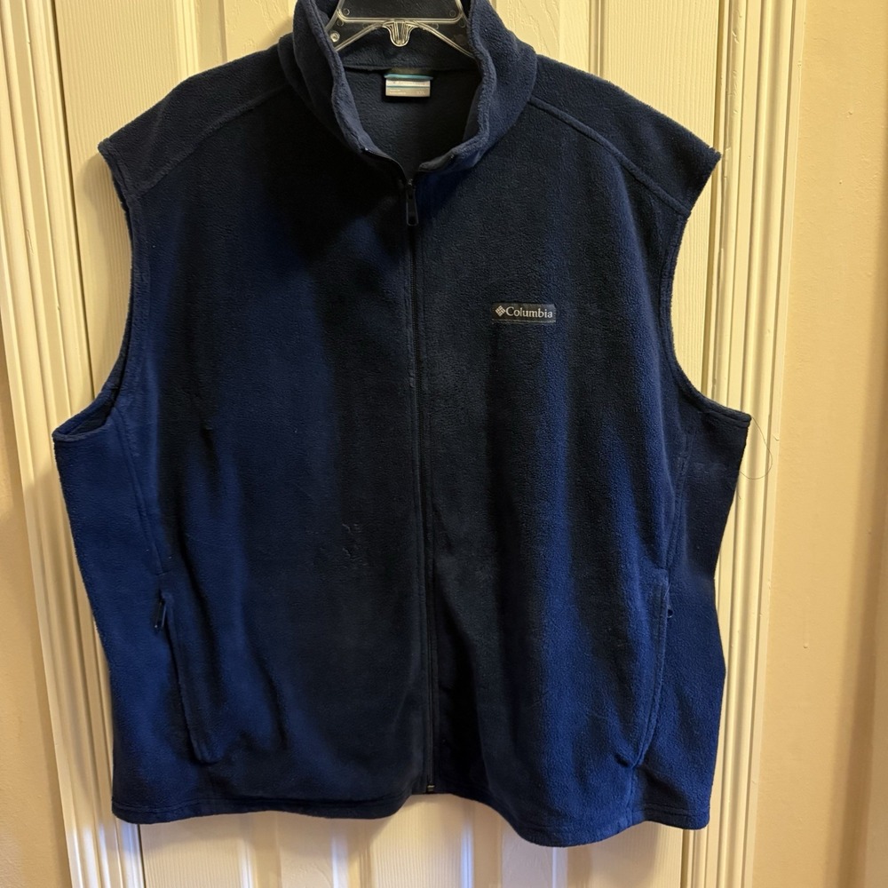Columbia Vest Mens 2XL Navy Fleece Full Zip Sleeveless‎ Outdoor Hiking XXL